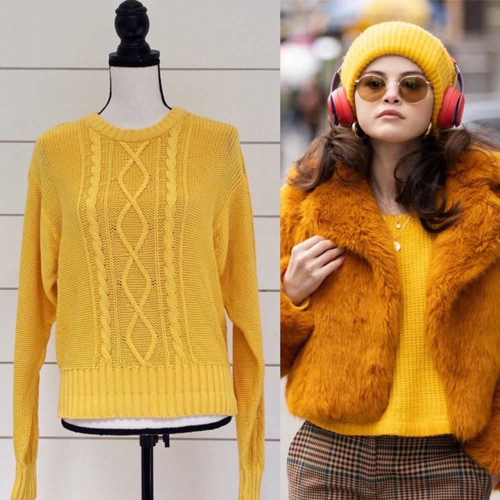 Vintage 80s Yellow Cable Knit Sweater